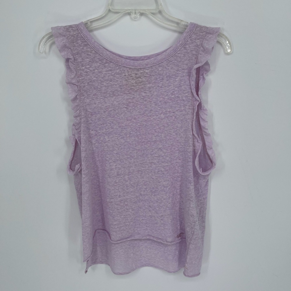 Hollister Women Purple Ruffle Sleeve‎ Slub Knit Tank Top Small